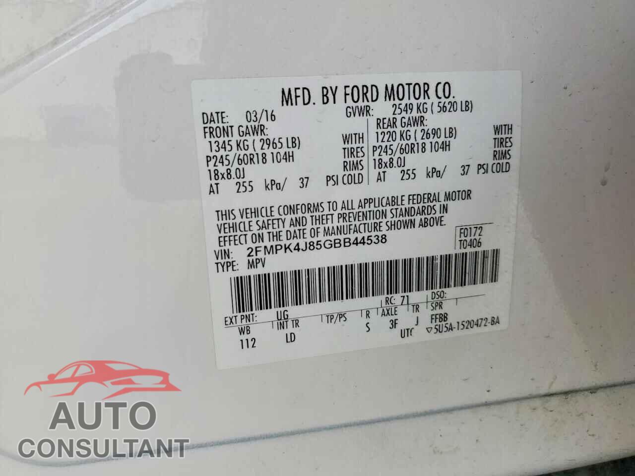 FORD EDGE 2016 - 2FMPK4J85GBB44538
