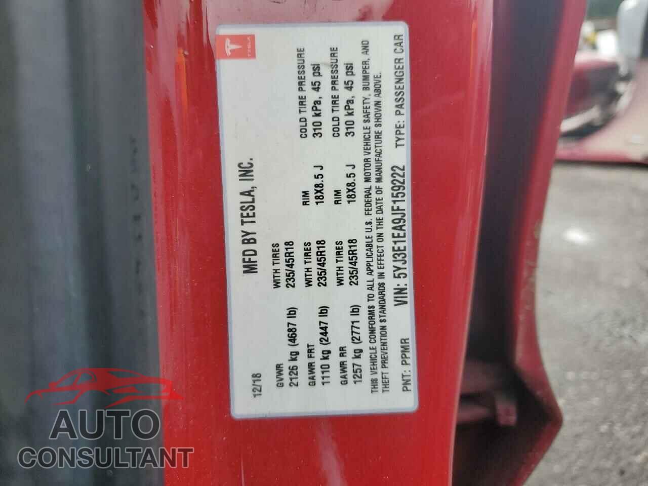 TESLA MODEL 3 2018 - 5YJ3E1EA9JF159222