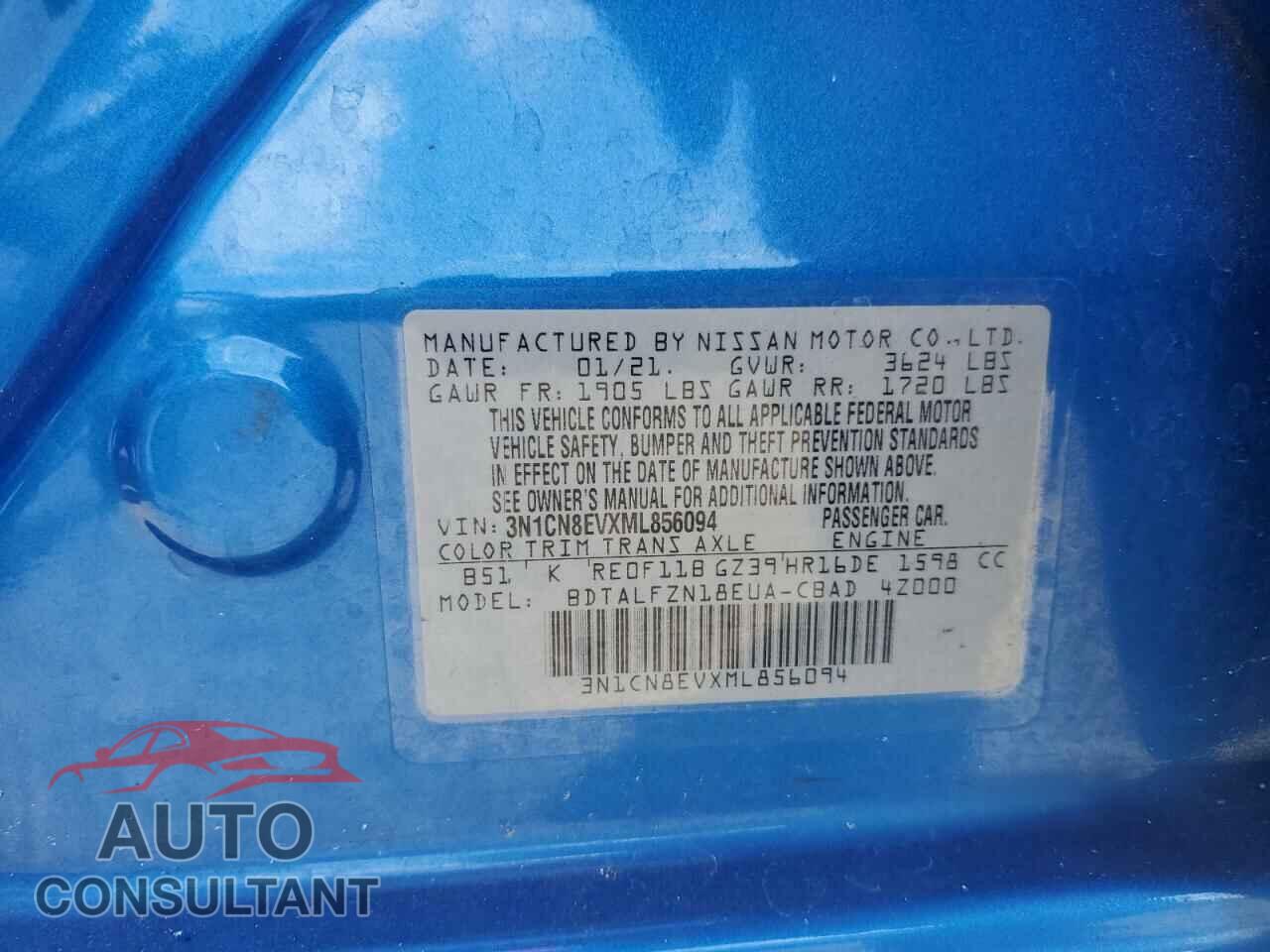NISSAN VERSA 2021 - 3N1CN8EVXML856094