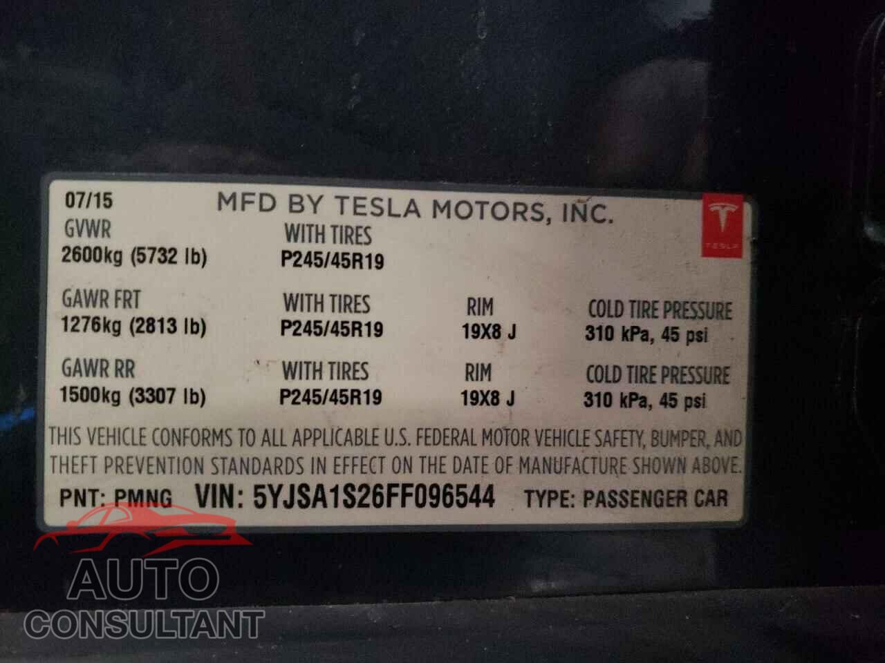 TESLA MODEL S 2015 - 5YJSA1S26FF096544