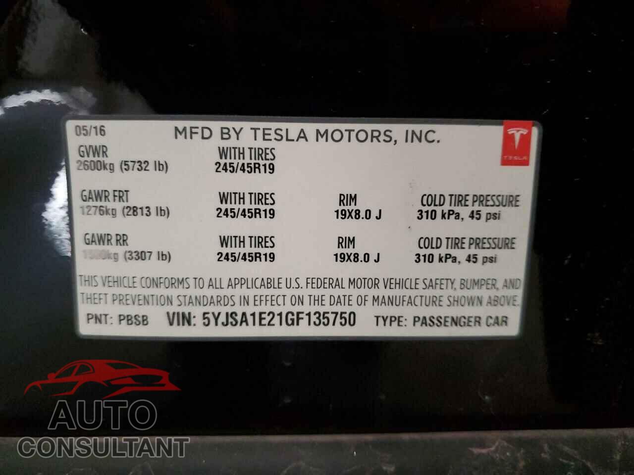 TESLA MODEL S 2016 - 5YJSA1E21GF135750
