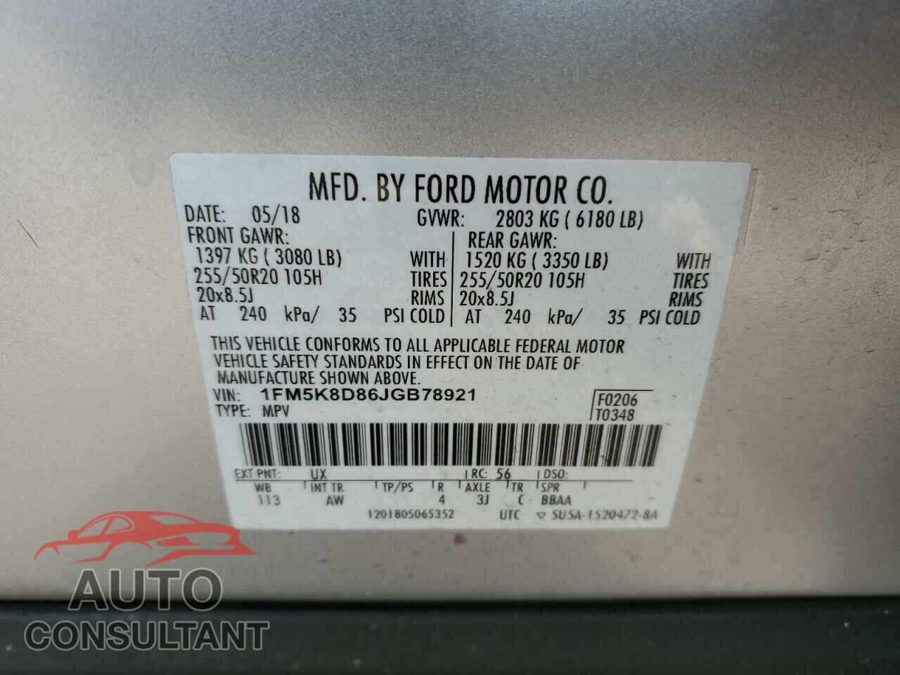 FORD EXPLORER 2018 - 1FM5K8D86JGB78921