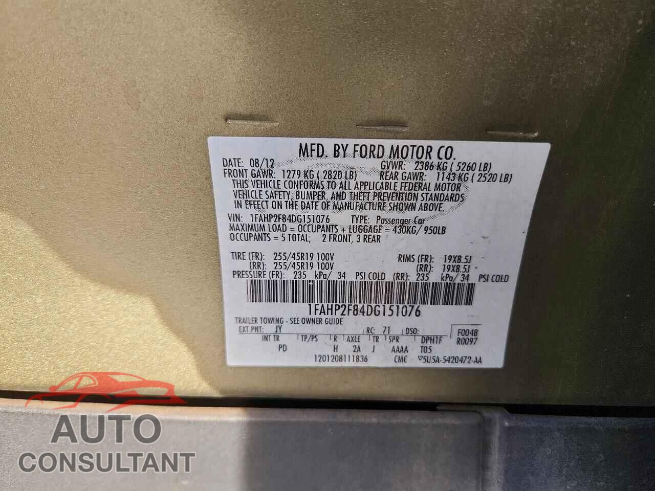 FORD TAURUS 2013 - 1FAHP2F84DG151076