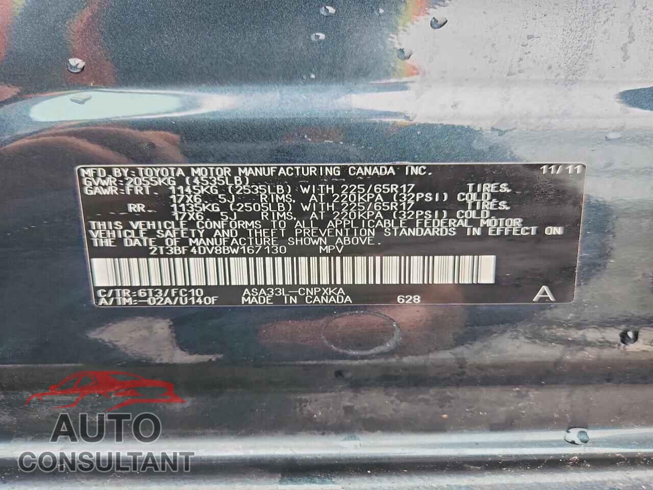 TOYOTA RAV4 2011 - 2T3BF4DV8BW167130