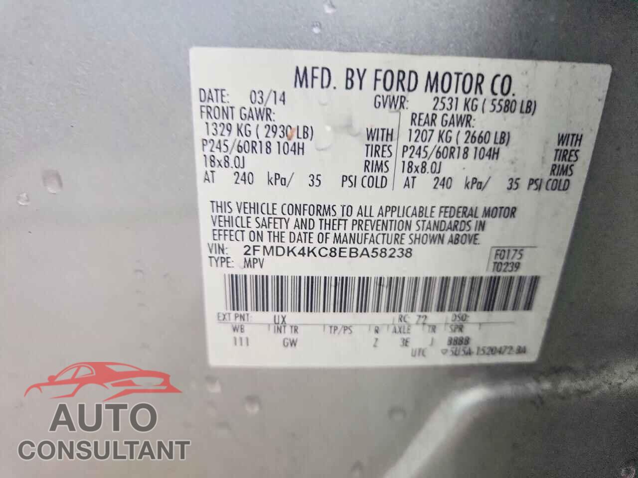 FORD EDGE 2014 - 2FMDK4KC8EBA58238
