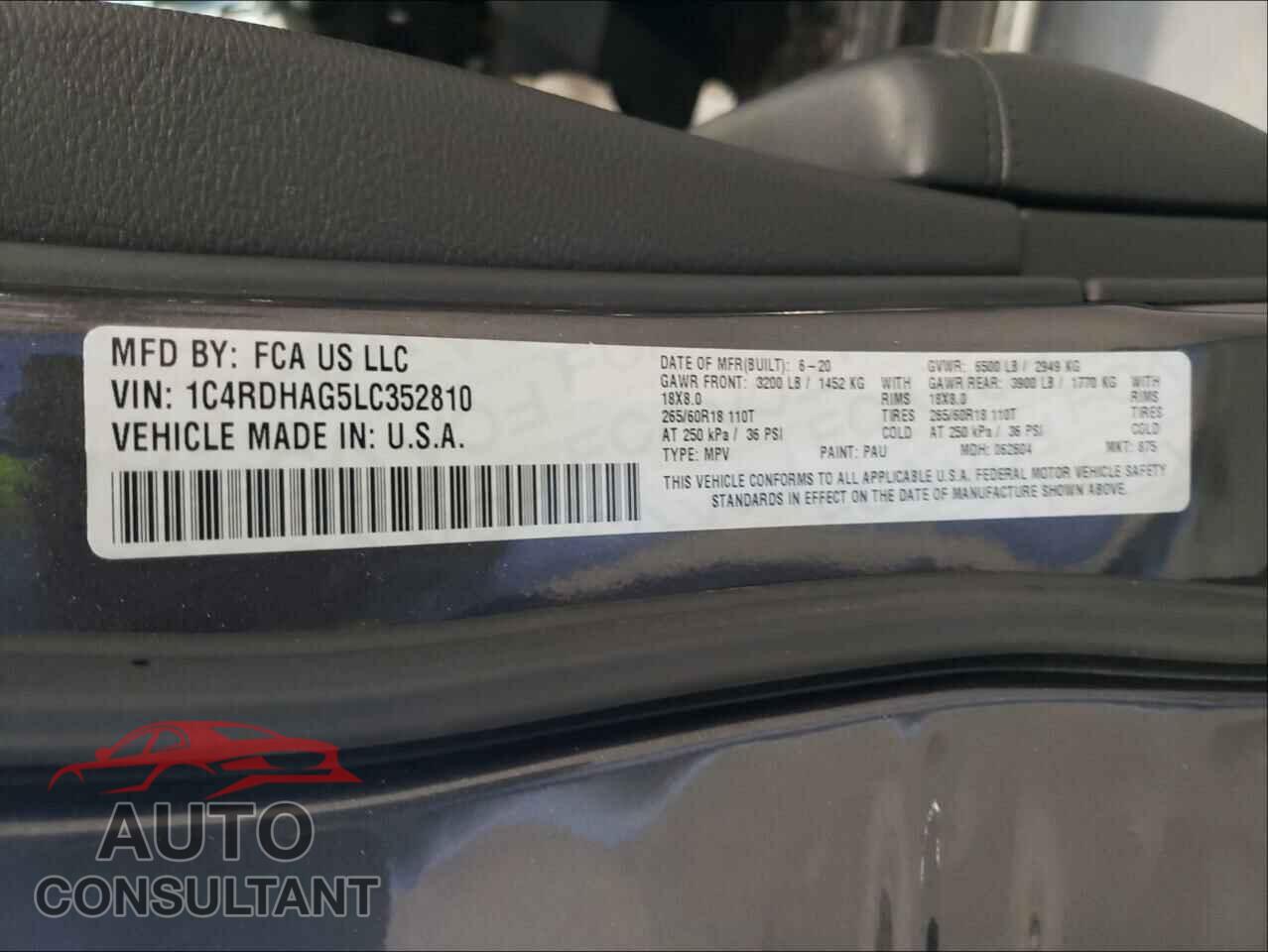 DODGE DURANGO 2020 - 1C4RDHAG5LC352810