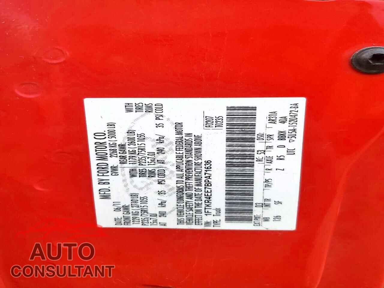 FORD RANGER 2011 - 1FTKR4EE7BPA71636