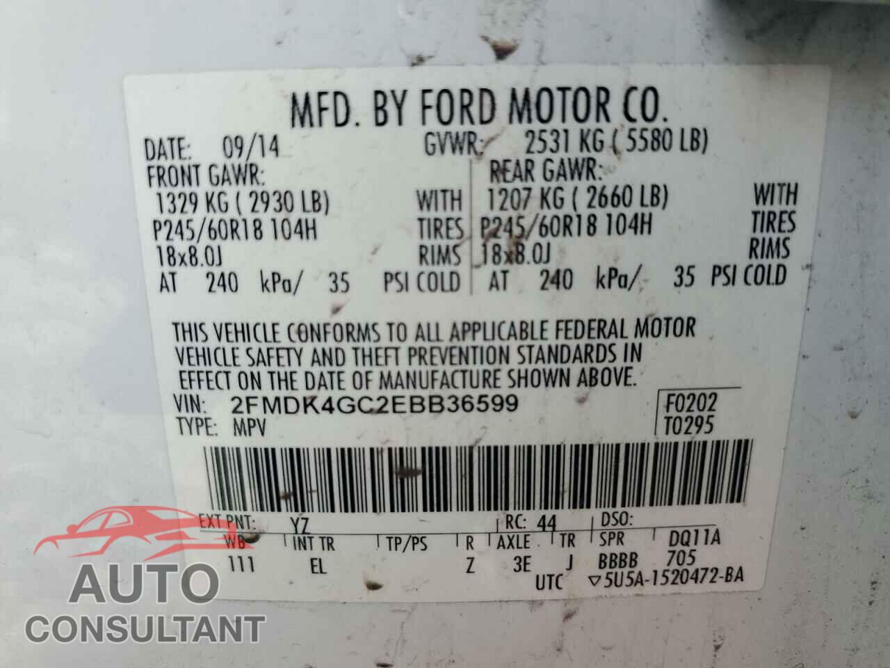 FORD EDGE 2014 - 2FMDK4GC2EBB36599