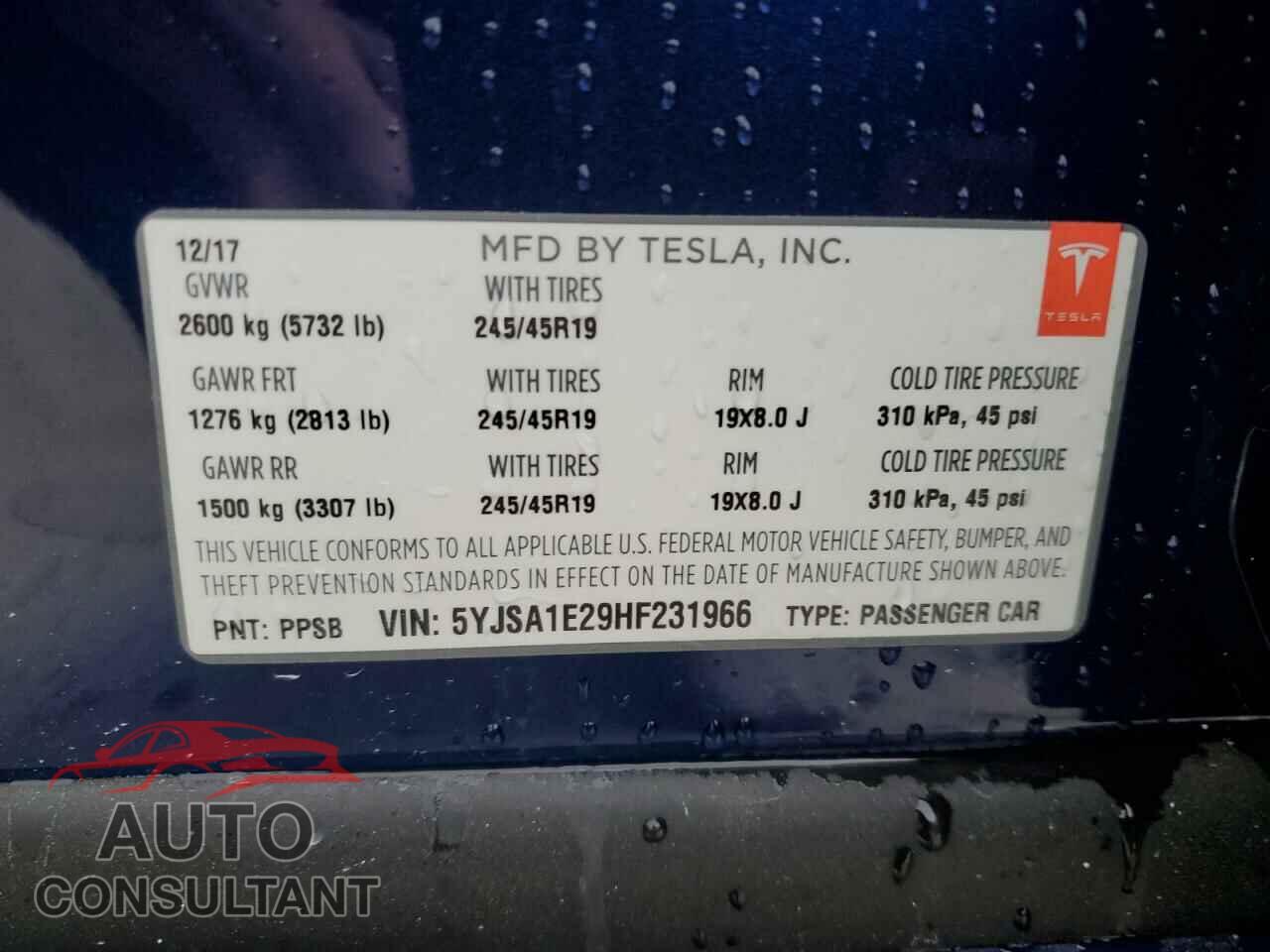 TESLA MODEL S 2017 - 5YJSA1E29HF231966