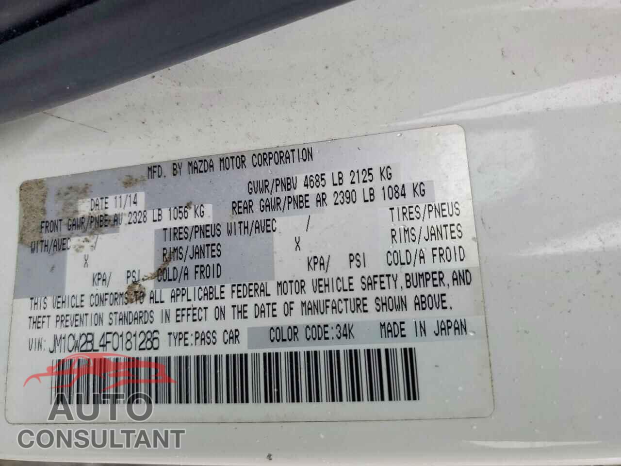 MAZDA 5 2015 - JM1CW2BL4F0181286