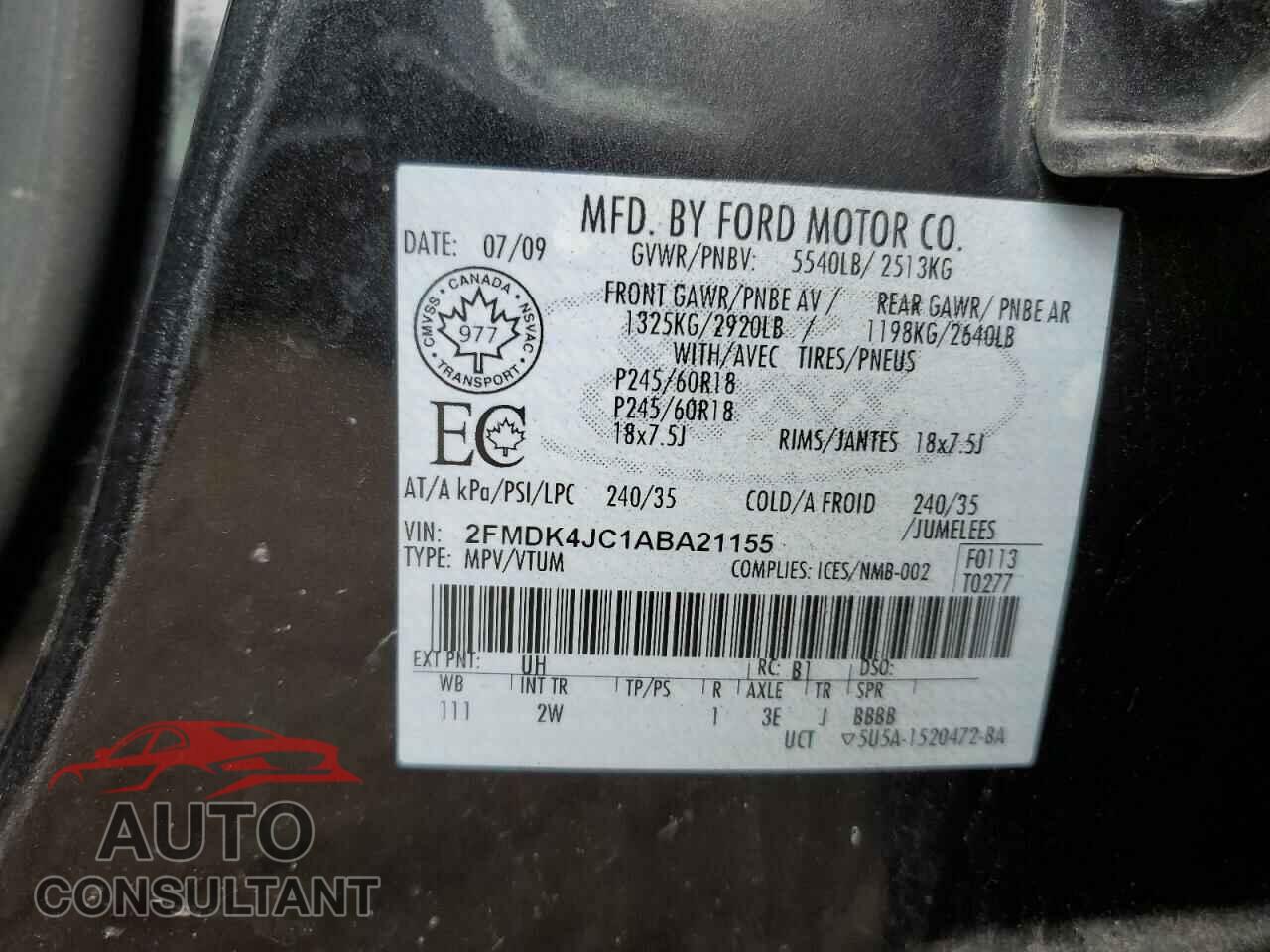 FORD EDGE 2010 - 2FMDK4JC1ABA21155