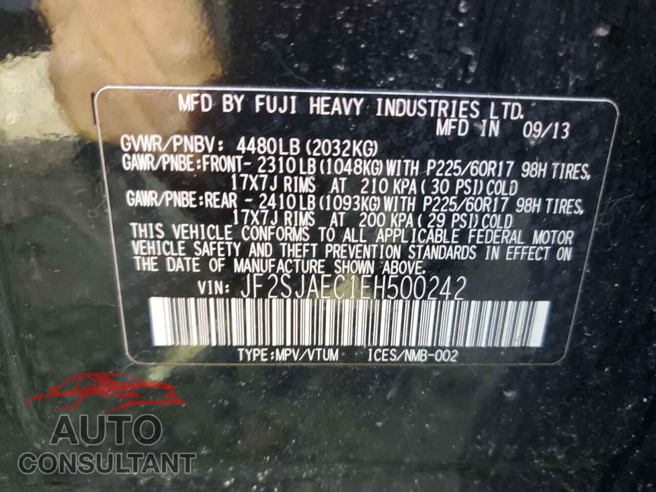 SUBARU FORESTER 2014 - JF2SJAEC1EH500242