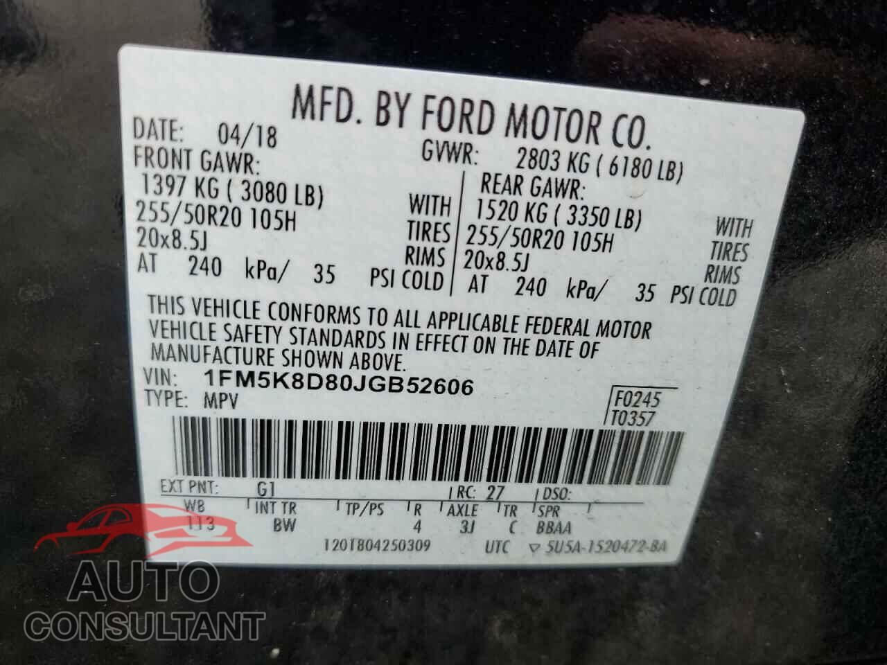 FORD EXPLORER 2018 - 1FM5K8D80JGB52606