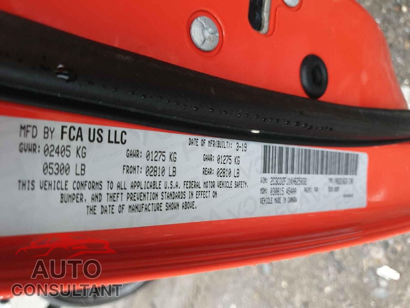 DODGE CHALLENGER 2019 - 2C3CDZFJ1KH625032