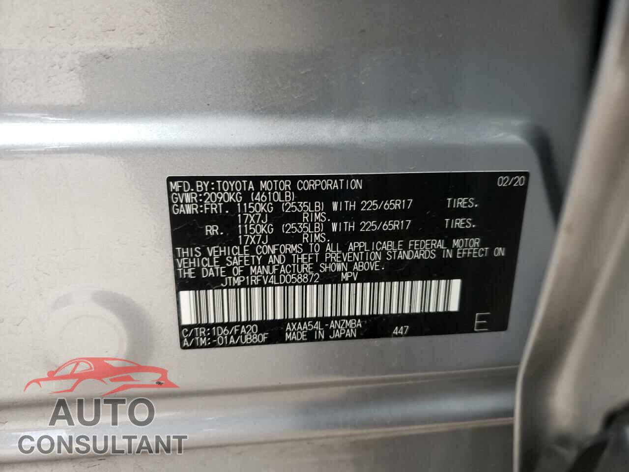 TOYOTA RAV4 2020 - JTMP1RFV4LD058872
