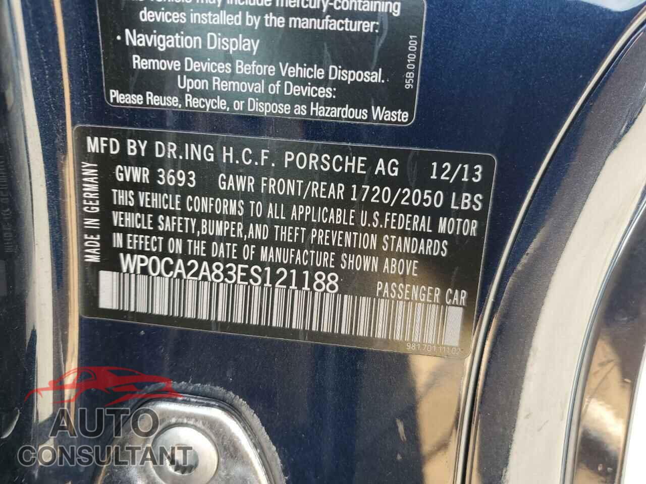 PORSCHE BOXSTER 2014 - WP0CA2A83ES121188