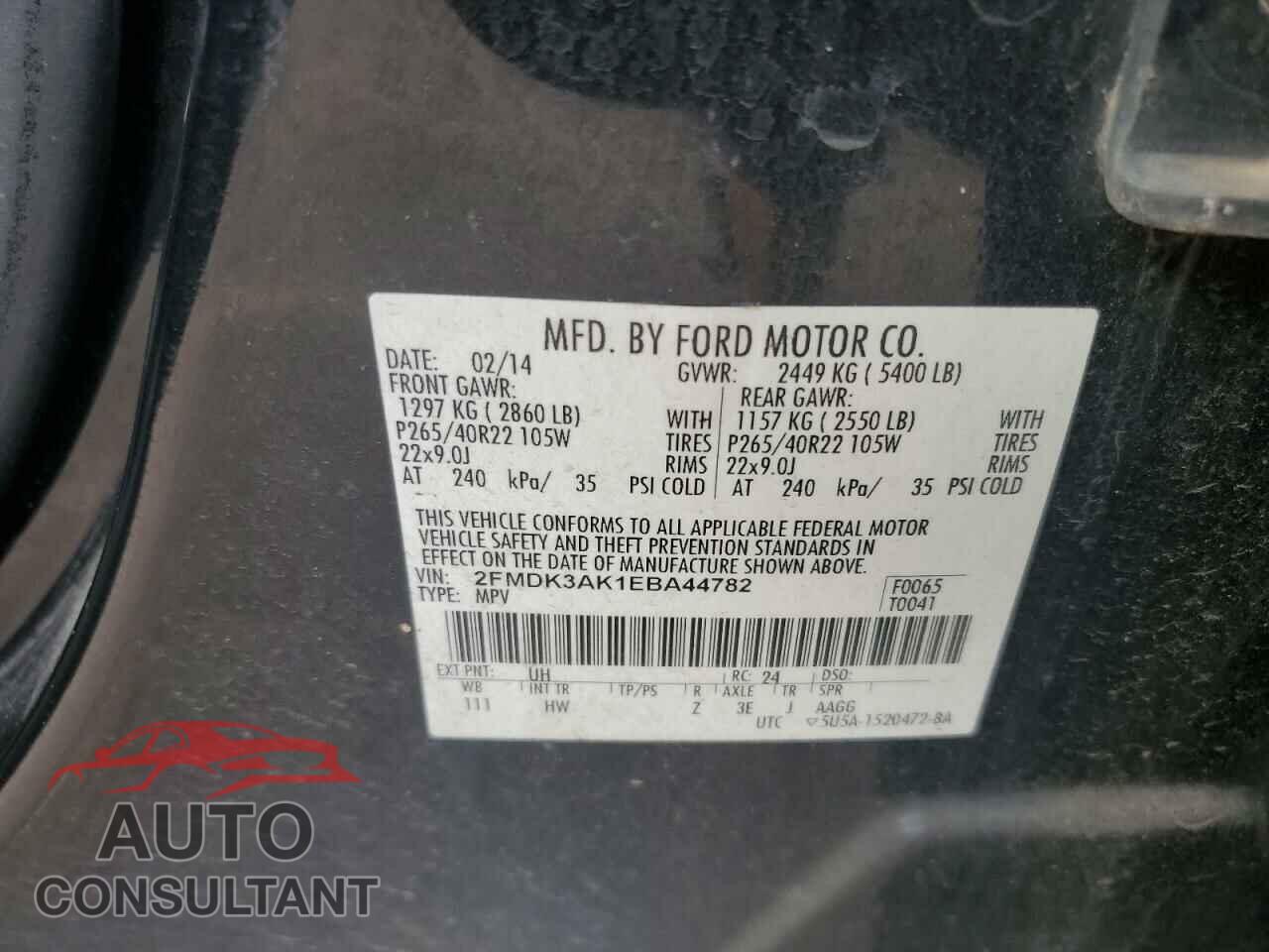 FORD EDGE 2014 - 2FMDK3AK1EBA44782