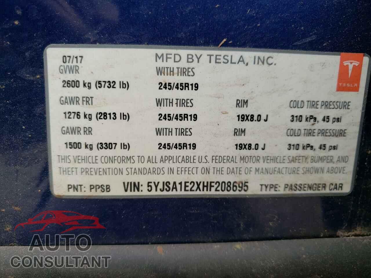TESLA MODEL S 2017 - 5YJSA1E2XHF208695