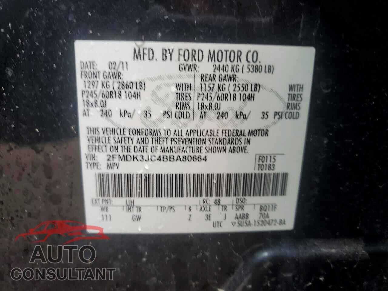 FORD EDGE 2011 - 2FMDK3JC4BBA80664