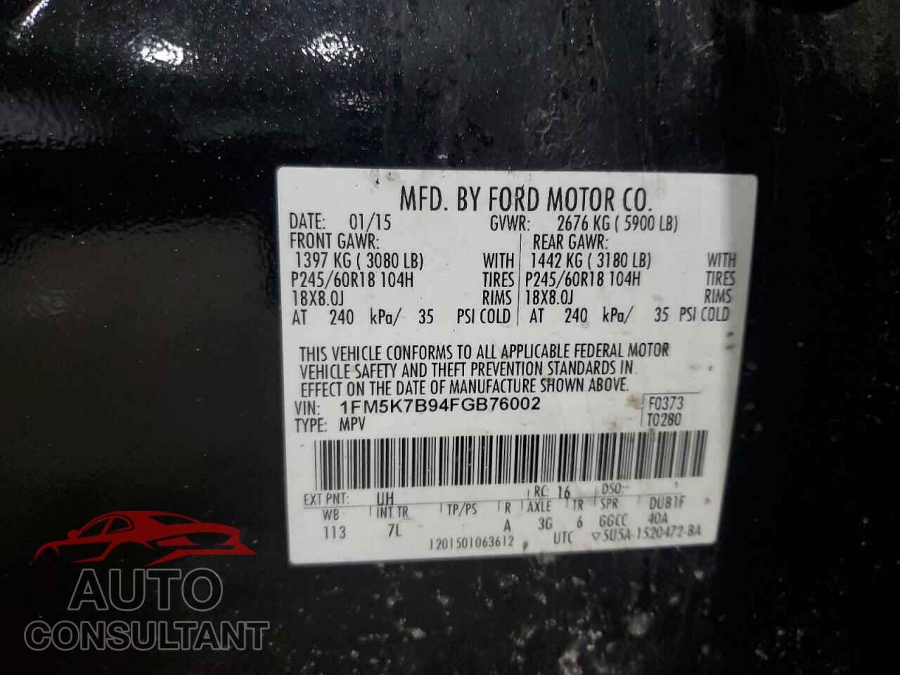 FORD EXPLORER 2015 - 1FM5K7B94FGB76002
