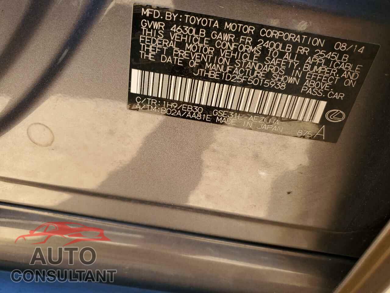 LEXUS IS 2015 - JTHBE1D25F5015938