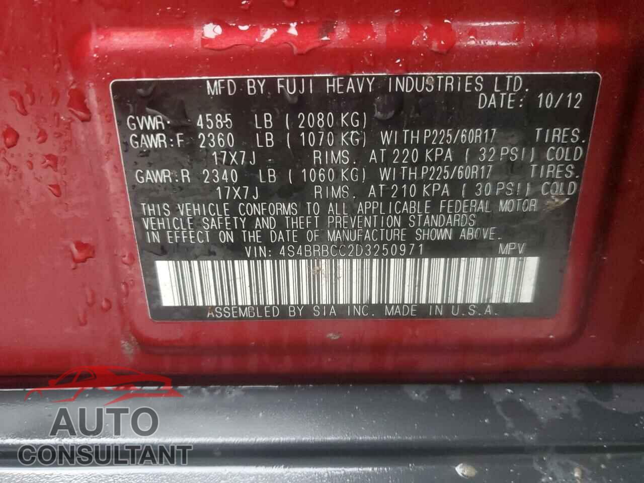 SUBARU OUTBACK 2013 - 4S4BRBCC2D3250971