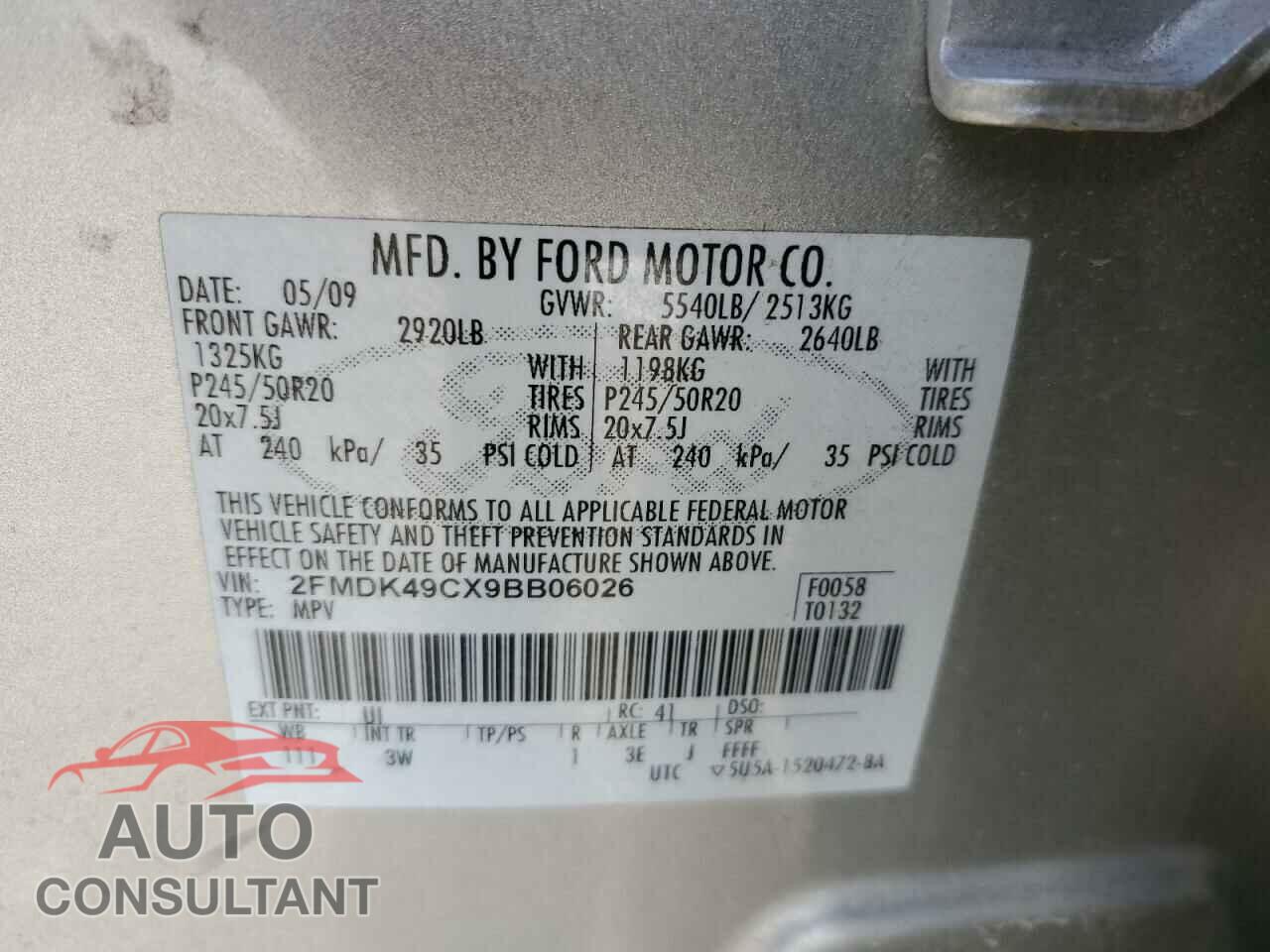 FORD EDGE 2009 - 2FMDK49CX9BB06026