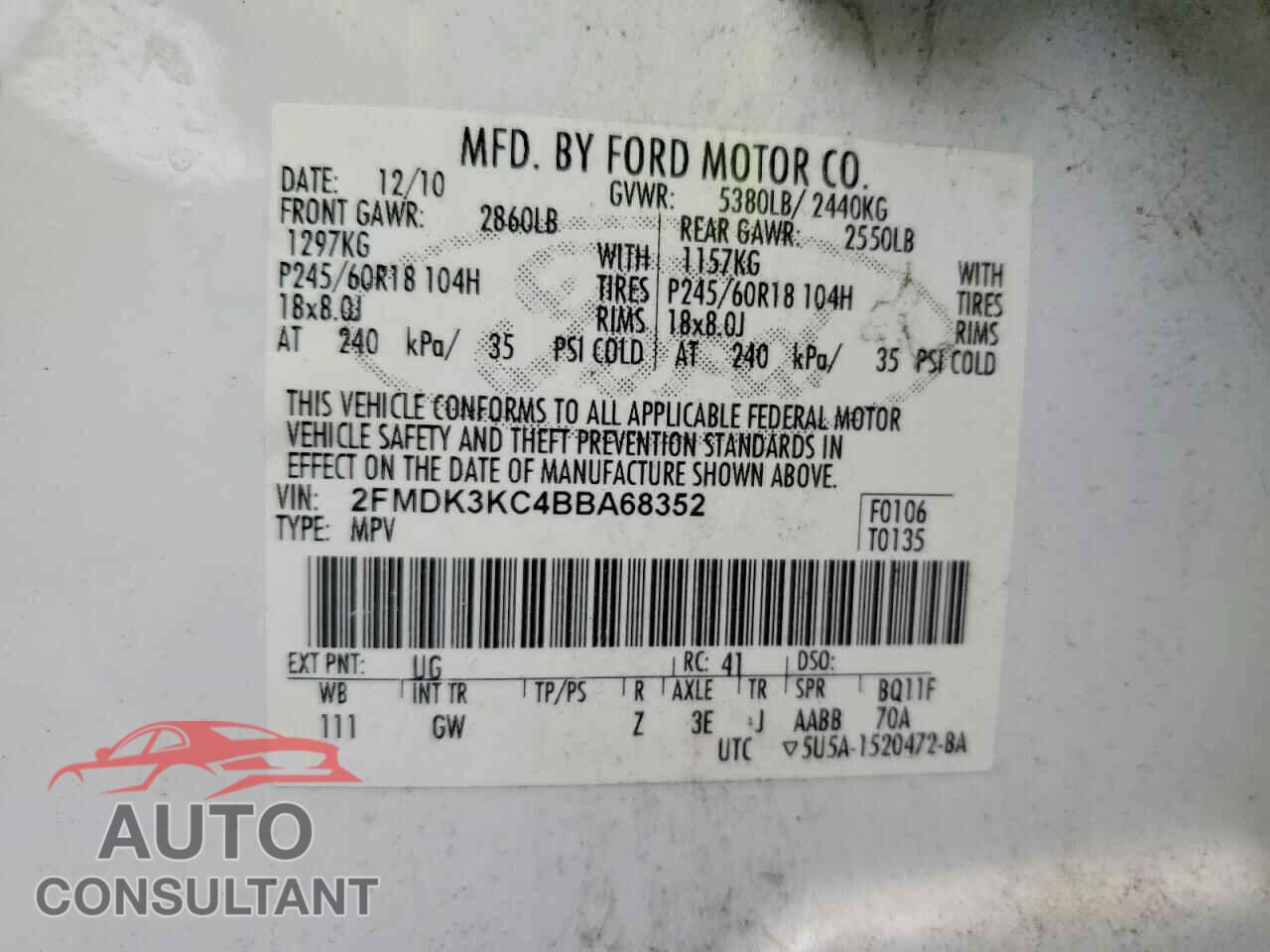 FORD EDGE 2011 - 2FMDK3KC4BBA68352
