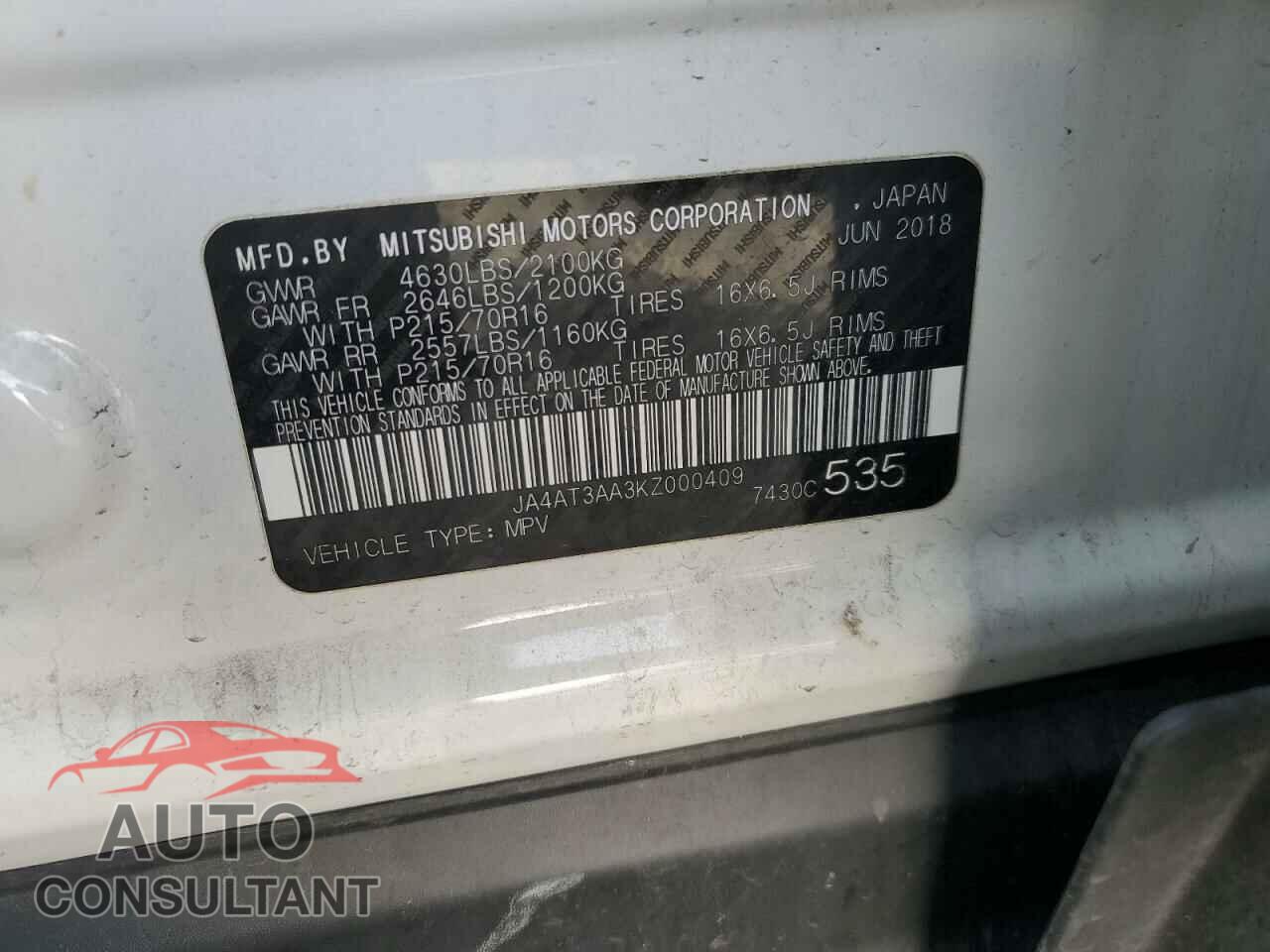 MITSUBISHI ECLIPSE 2019 - JA4AT3AA3KZ000409