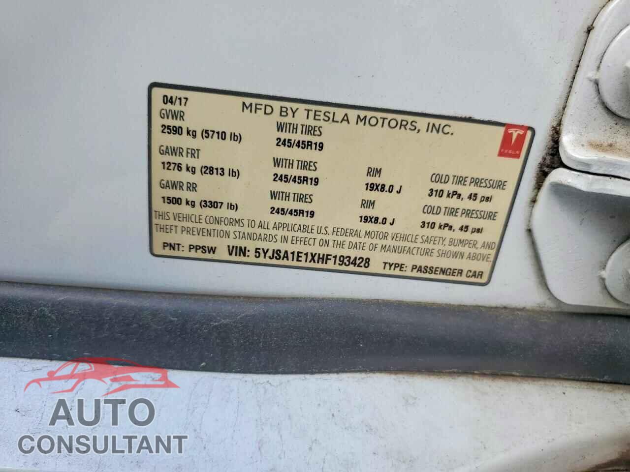 TESLA MODEL S 2017 - 5YJSA1E1XHF193428