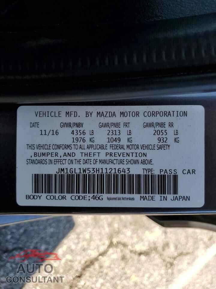 MAZDA 6 2017 - JM1GL1W53H1121643