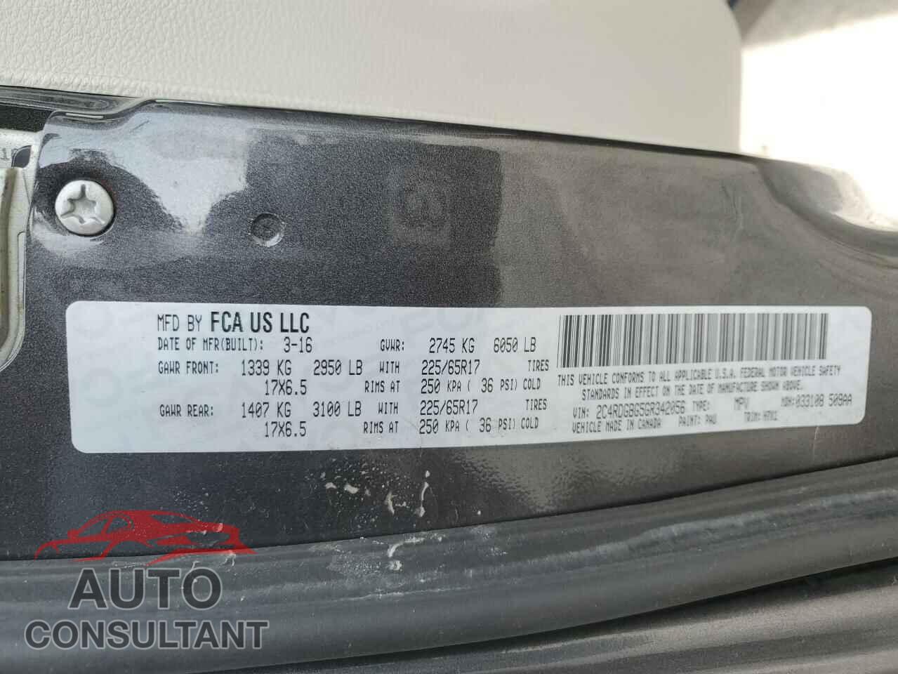 DODGE CARAVAN 2016 - 2C4RDGBG5GR342056