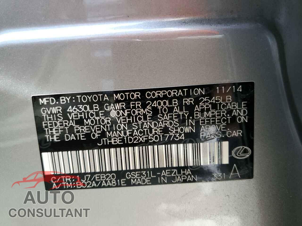 LEXUS IS 2015 - JTHBE1D2XF5017734