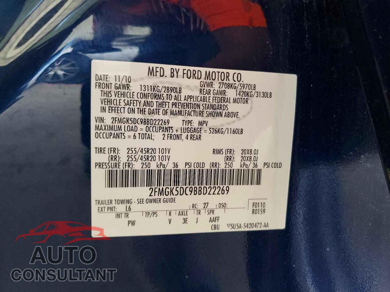 FORD FLEX 2011 - 2FMGK5DC9BBD22269