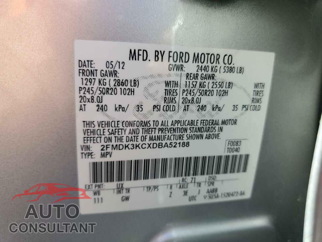 FORD EDGE 2013 - 2FMDK3KCXDBA52188