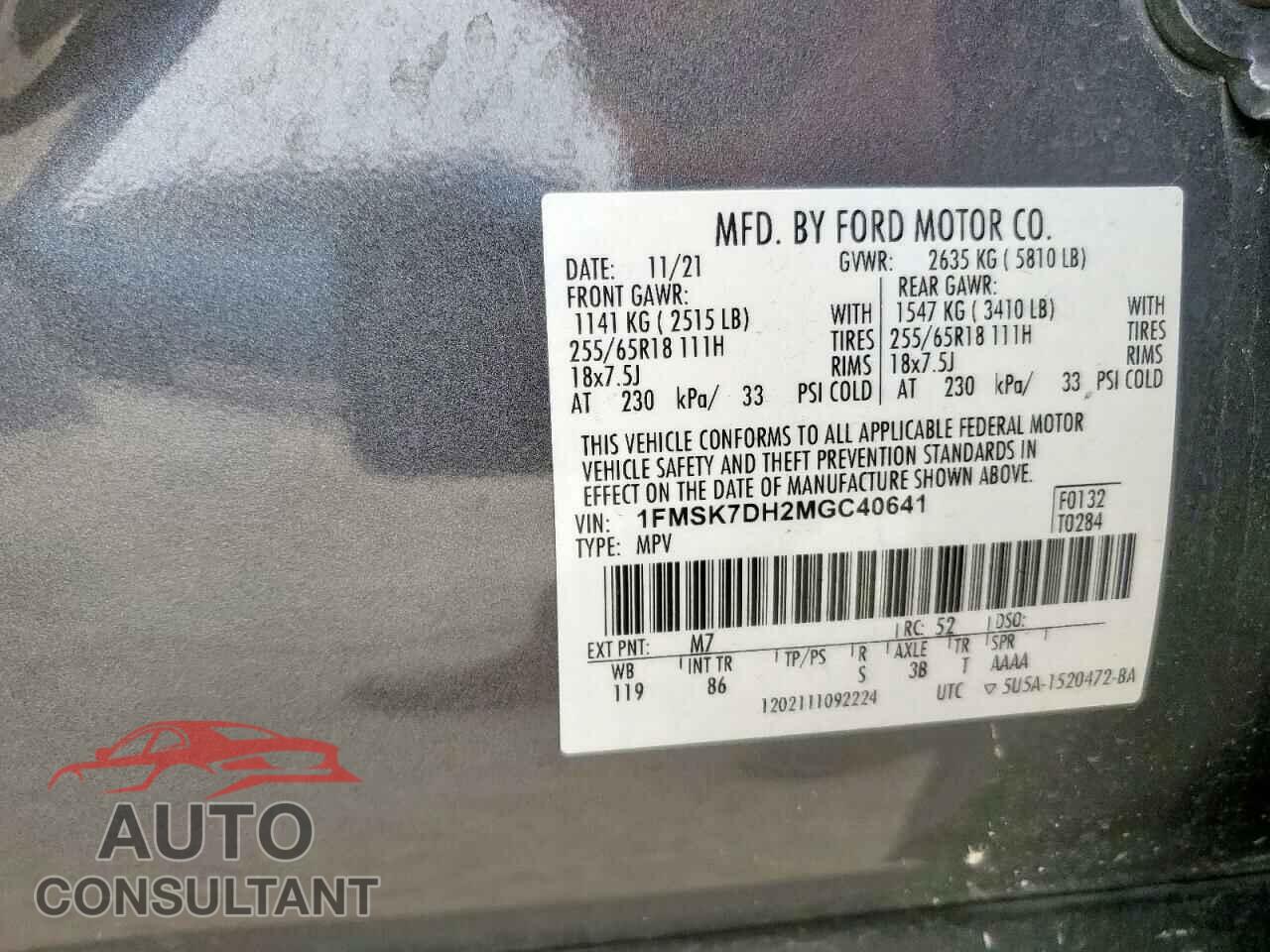 FORD EXPLORER 2021 - 1FMSK7DH2MGC40641