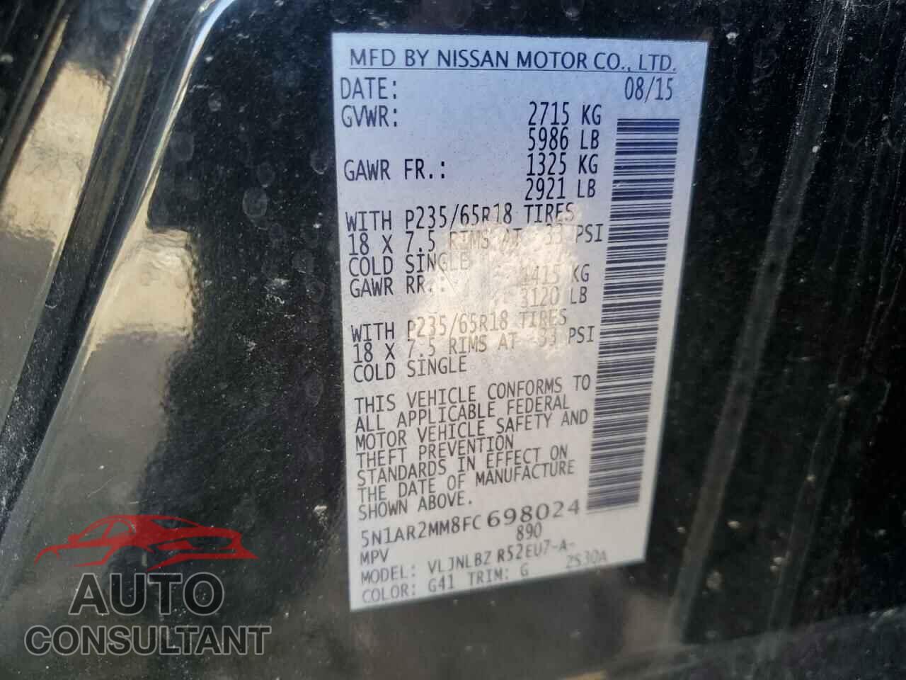 NISSAN PATHFINDER 2015 - 5N1AR2MM8FC698024