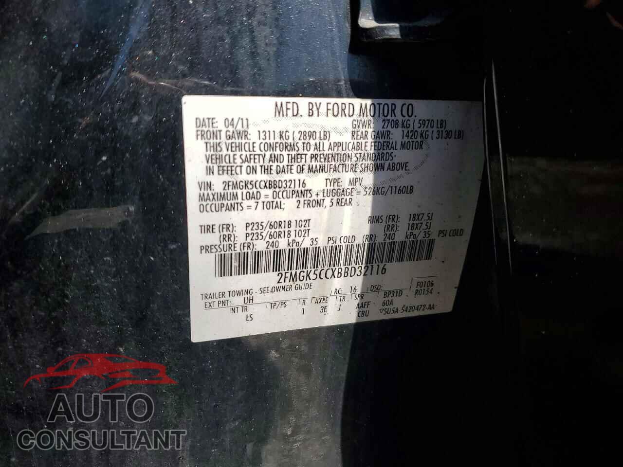 FORD FLEX 2011 - 2FMGK5CCXBBD32116