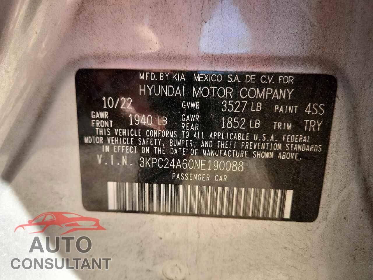 HYUNDAI ACCENT 2022 - 3KPC24A60NE190088