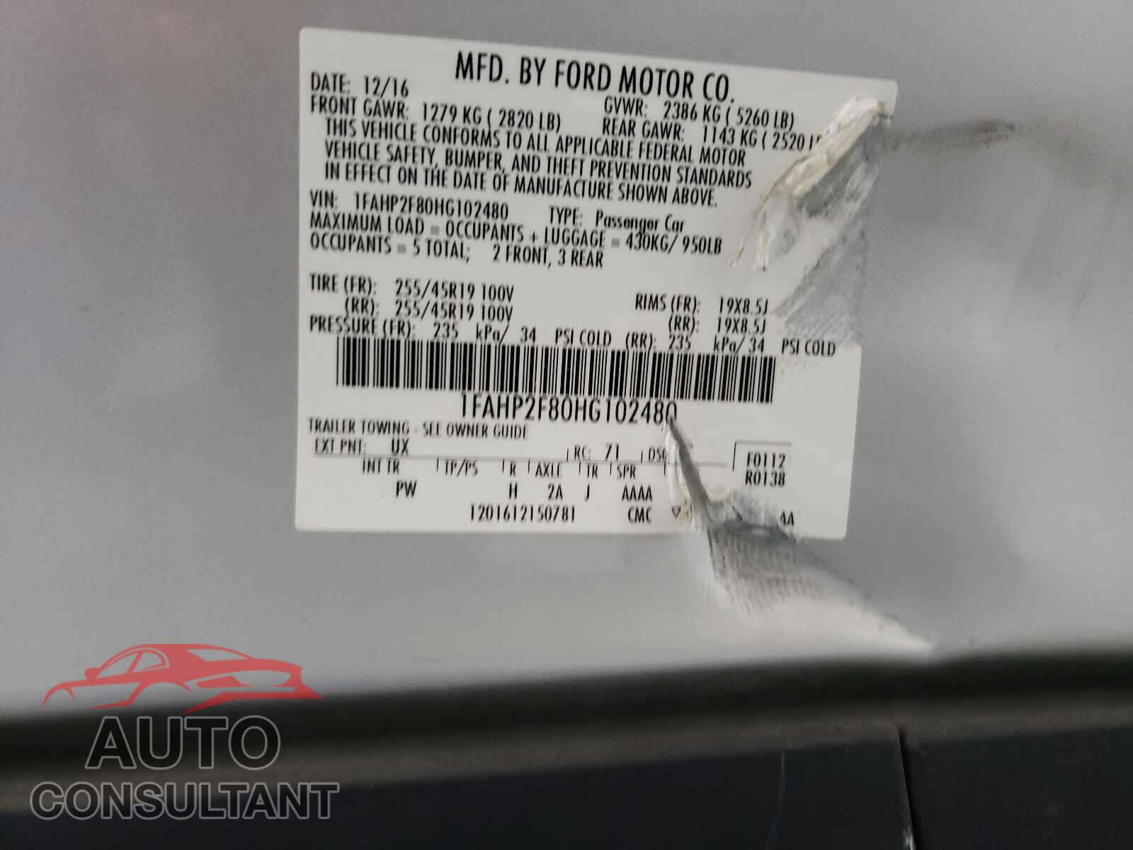FORD TAURUS 2017 - 1FAHP2F80HG102480