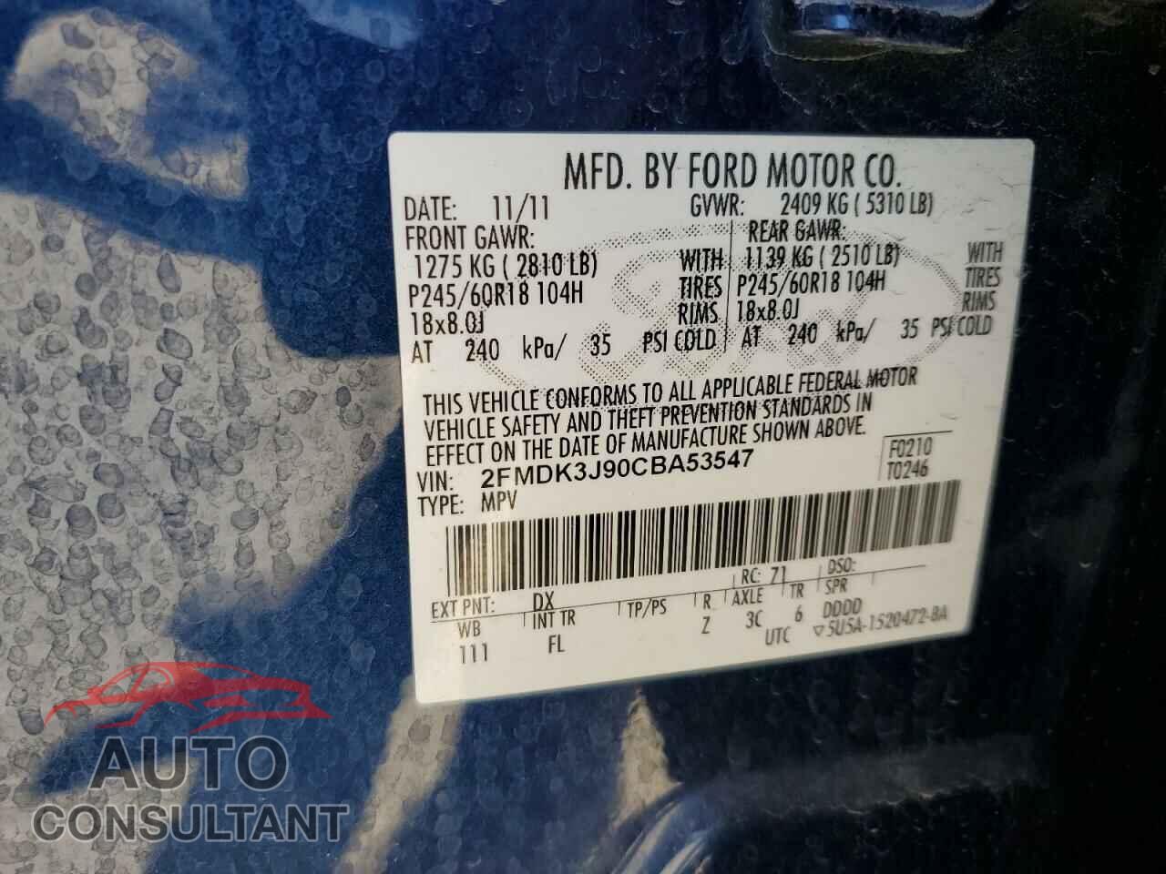 FORD EDGE 2012 - 2FMDK3J90CBA53547