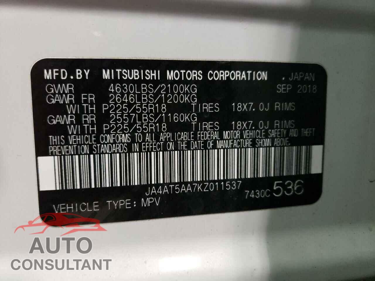 MITSUBISHI ECLIPSE 2019 - JA4AT5AA7KZ011537