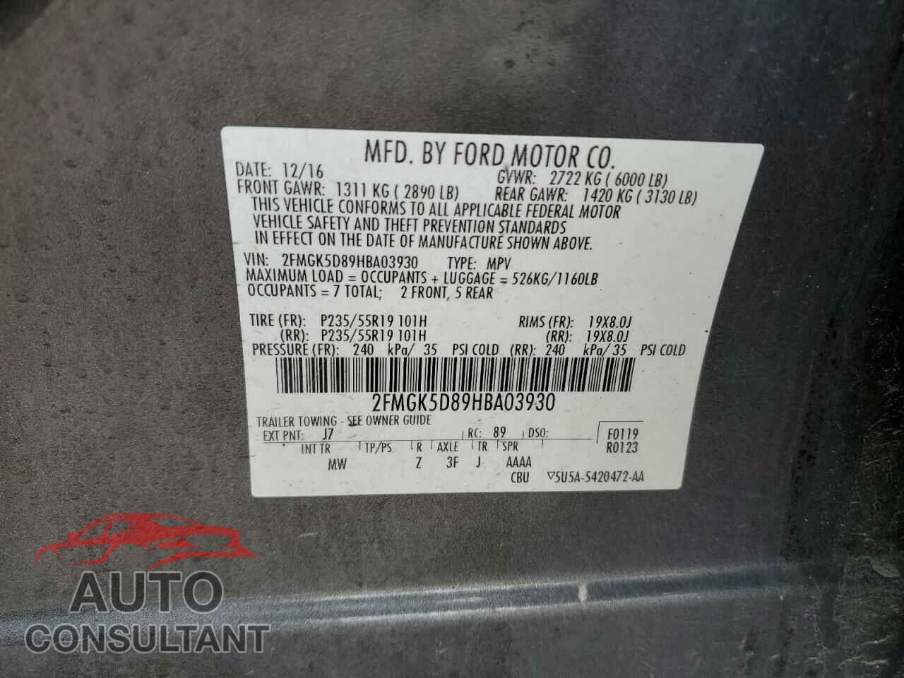 FORD FLEX 2017 - 2FMGK5D89HBA03930