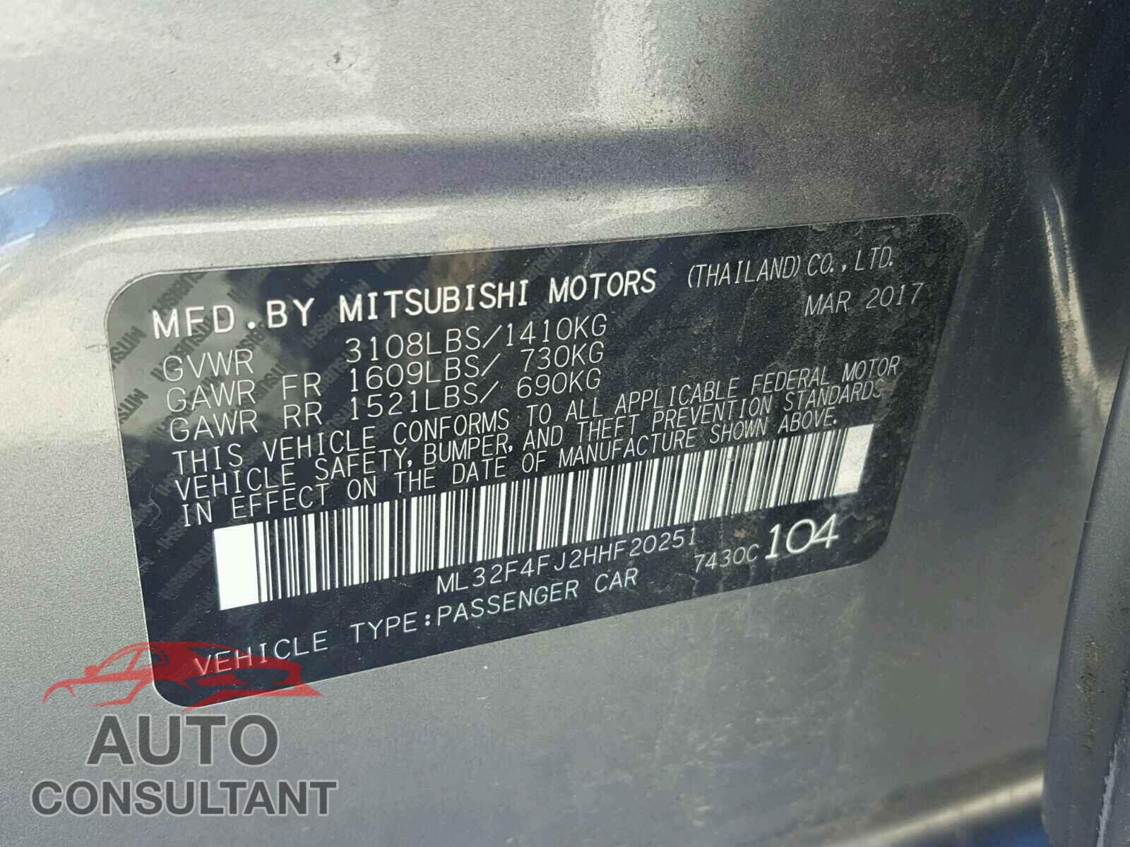 MITSUBISHI MIRAGE 2017 - ML32F4FJ2HHF20251
