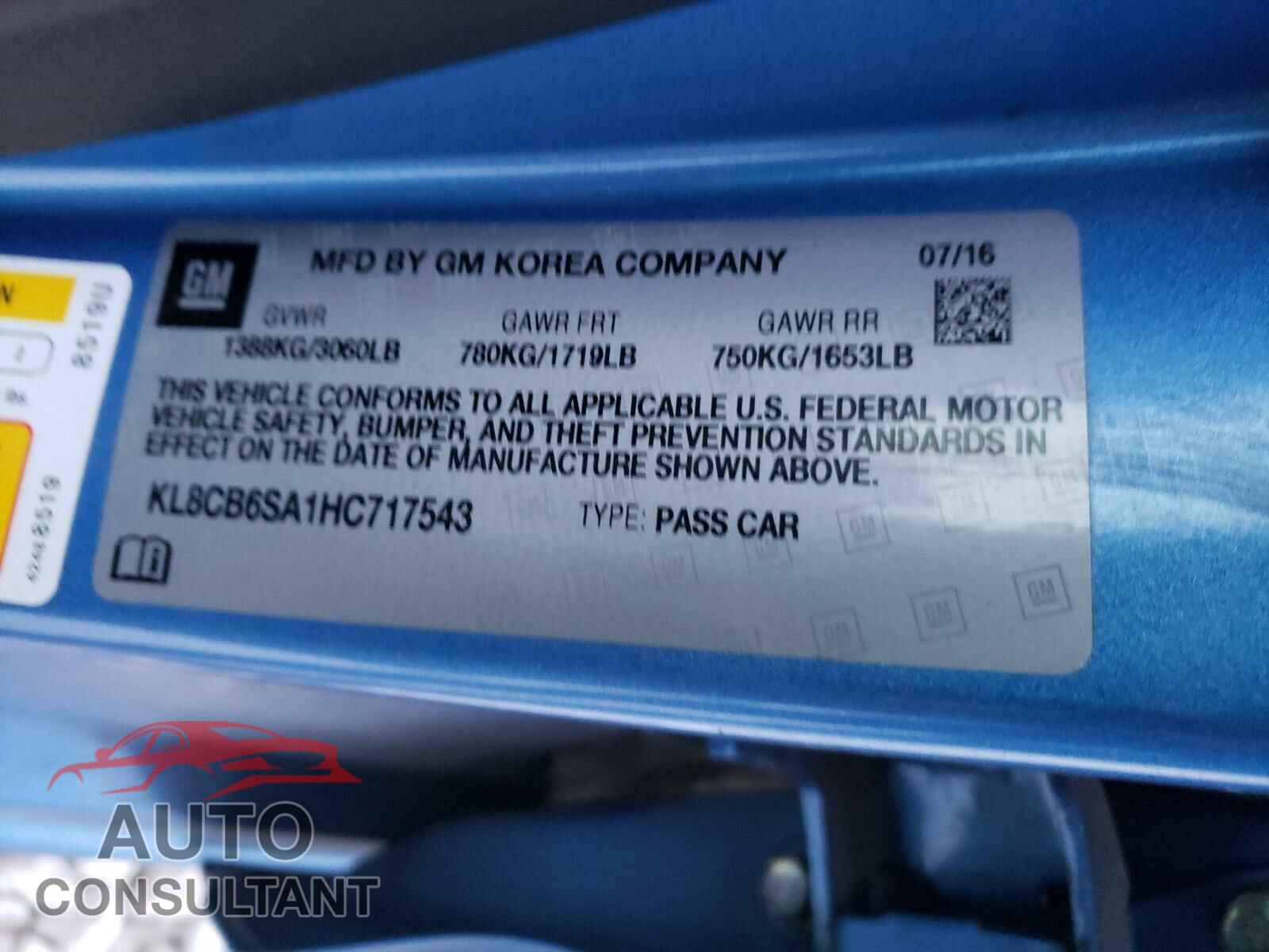 CHEVROLET SPARK 2017 - KL8CB6SA1HC717543
