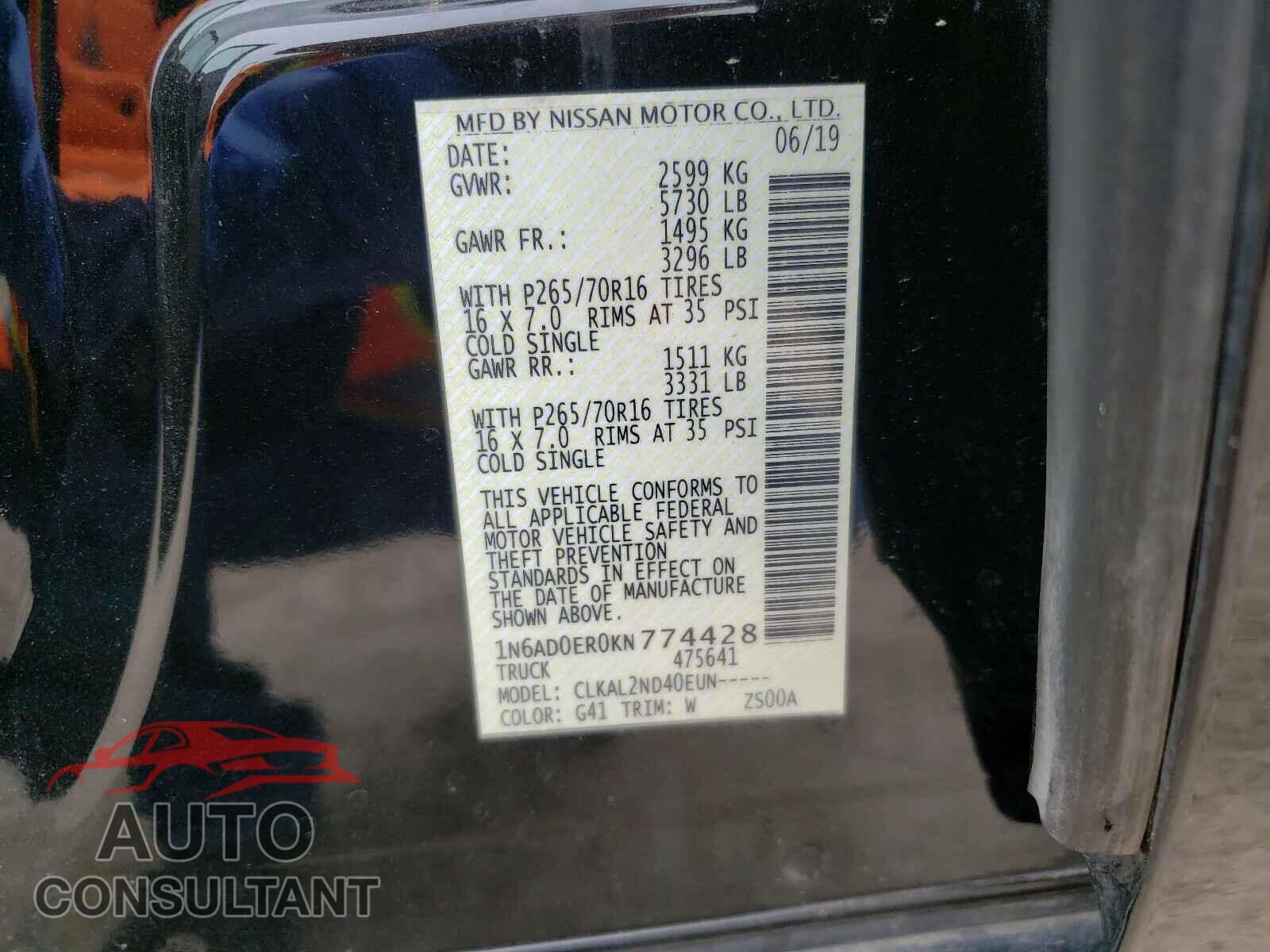 NISSAN FRONTIER 2019 - 1N6AD0ER0KN774428