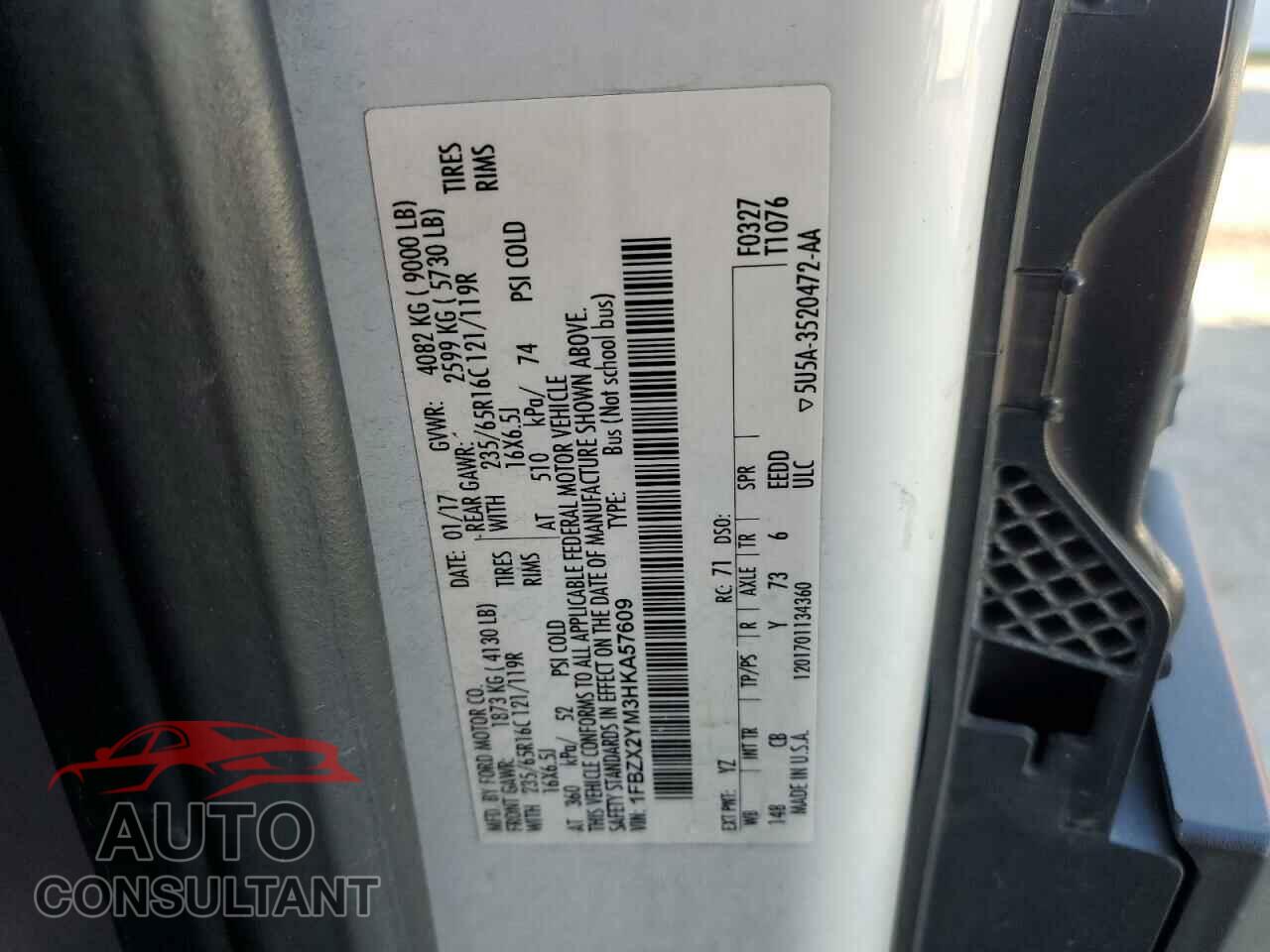 FORD TRANSIT 2017 - 1FBZX2YM3HKA57609