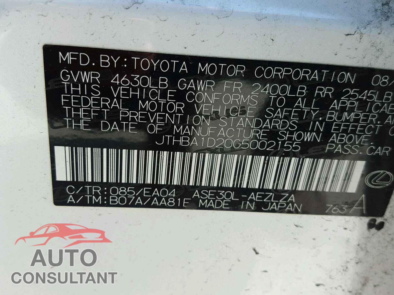 LEXUS IS 2016 - JTHBA1D20G5002155