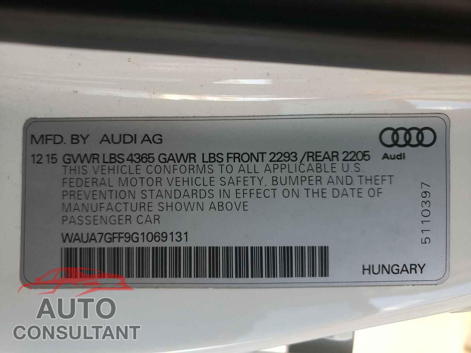 AUDI A3 2016 - WAUA7GFF9G1069131
