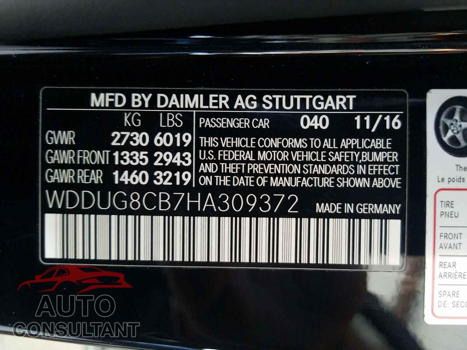 MERCEDES-BENZ S CLASS 2017 - WDDUG8CB7HA309372